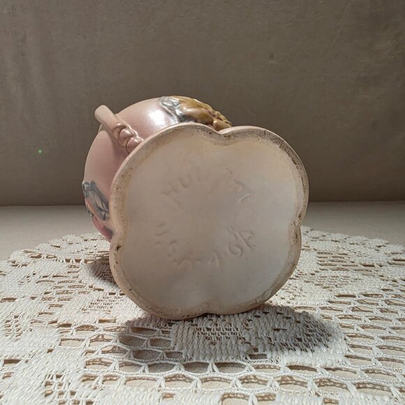 Vintage Hull Pottery Two-Handle Vase With Floral Design & Scalloped Rim - Picture 5 of 6